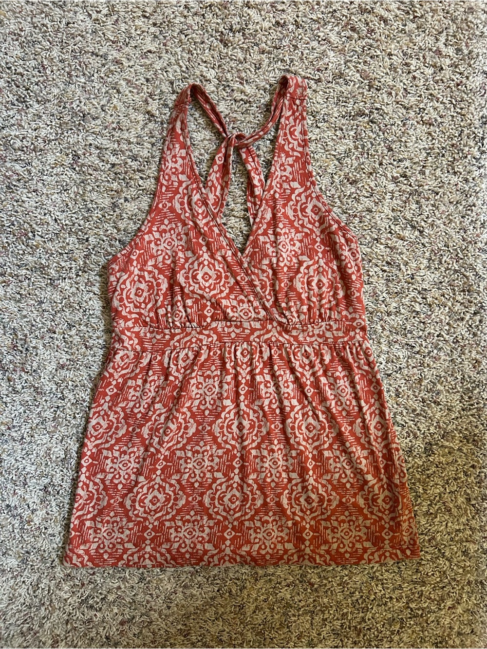 Sleeveless Red Printed Tie-Back Summer Peplum Tank